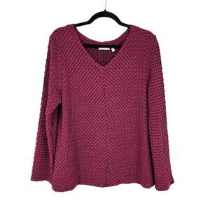 Habitat Pink Textured Knit Pattern V-Neck Flare Long Sleeve Swing Top Size L